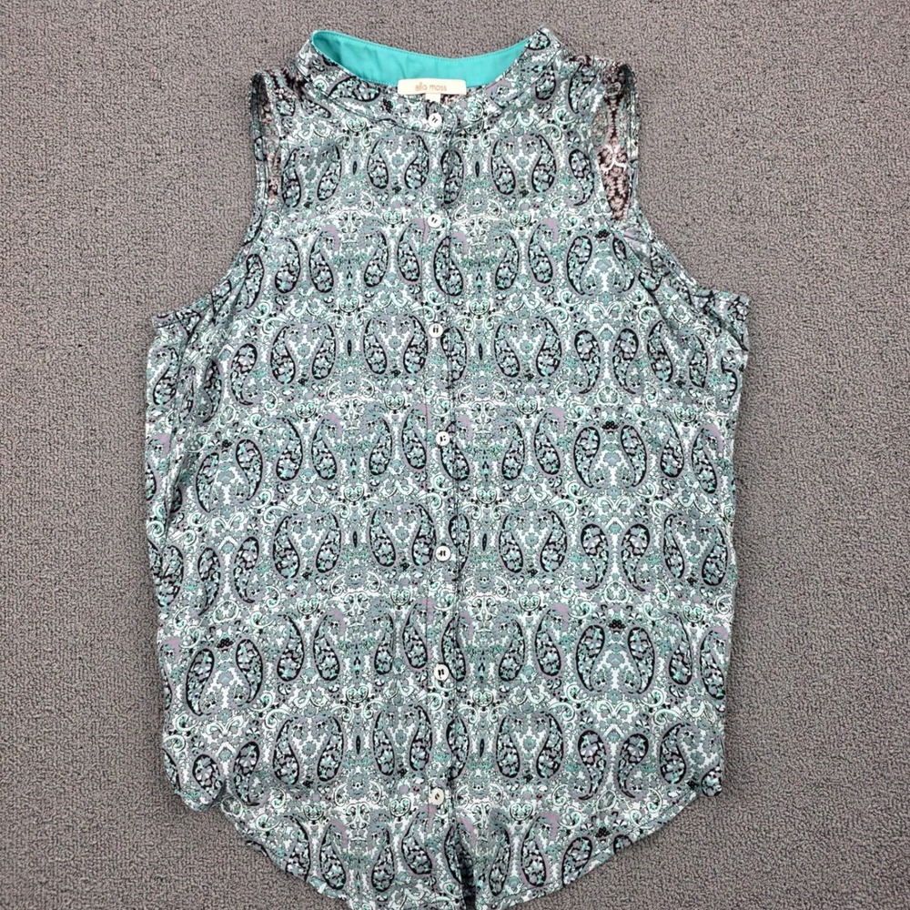 Ella Moss‎ Womens Teal Paisley Sleeveless Button Down Top Size S